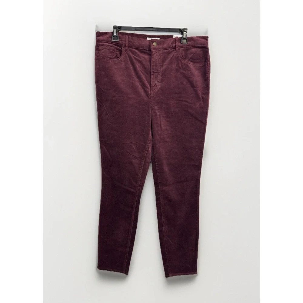 Ann Taylor LOFT Pants Womens 14/32 Burgundy Corduroy High Rise Skinny Leg Casual